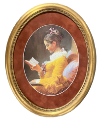 Oval framed Young Girl Reading by artist Jean Honoré Fragonard
