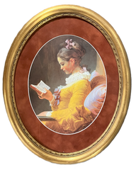 Oval framed Young Girl Reading by artist Jean Honoré Fragonard