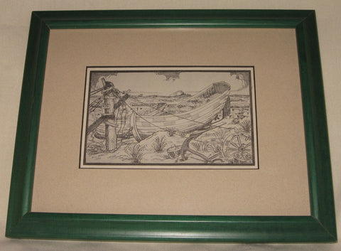 Antique postcard, Long Beach Island, New Jersey. Custom framed with green frame