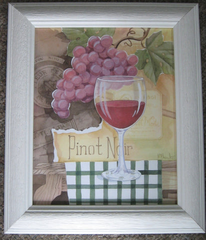 Custom Framed Wine Art Print by Paul Brent, Pinot Noir, White Driftwood Frame